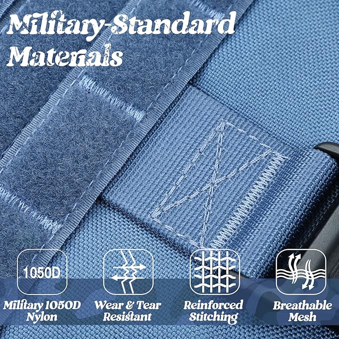 rabbitgoo Tactical Dog Harness for Small, Heavy Duty Military No Pull Vest | Sturdy Metal Buckles, 5 Adjustments, Molle System, Powerful Pullers for Training, Hunting, Outdoor, Blue, Small