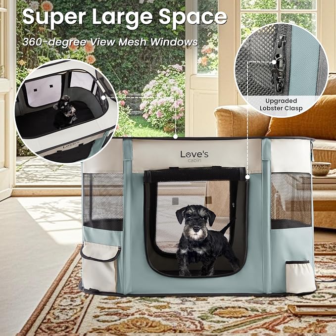 Love's cabin Pet Puppy Dog Playpen, Large Dog Tent Crates Cage Indoor/Outdoor, Portable Exercise Playpen for Cat, Foldable Pop Up Dog Kennel Playpen with Carring Case (L, Gray Green)