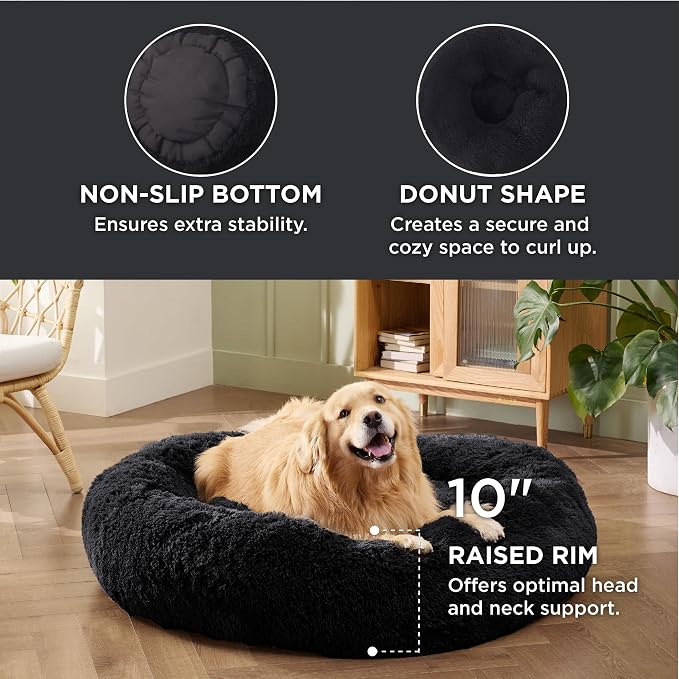 Bedsure Calming XL Dog Bed Donut Washable Extra Large Pet Bed,45ins Black