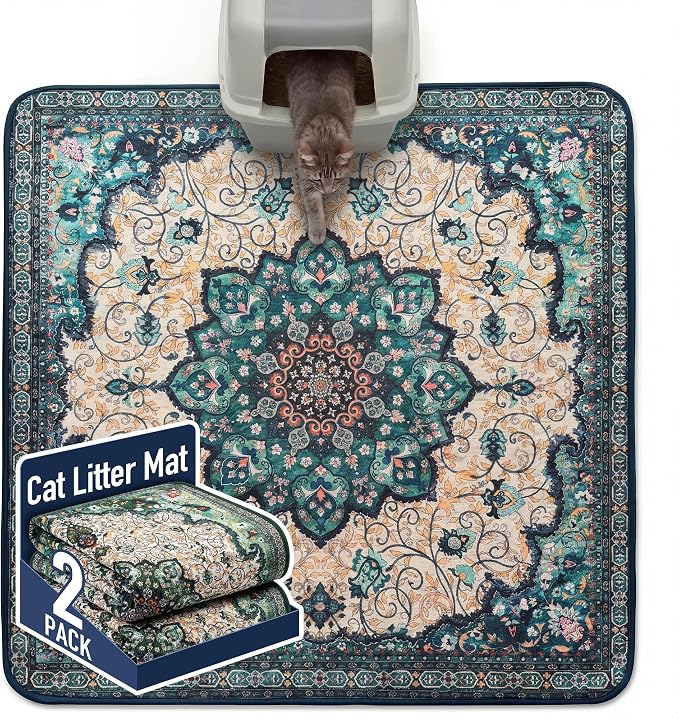 Hompet Cat Litter Mat 2 Pack, 54x54 Large Machine Washable Trapping Mats for Cats, Super Absorbent & Urine-Proof Cat Litter Box Mat for Floor, Waterproof & Non Slip Kitty Litter Rug