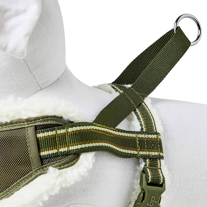 Blueberry Pet Soft & Comfy Multi-Colored Stripe Fleece Padded Chest Dog Harness, Chest Girth 16.5" - 21", Olive Green, Small, Adjustable No Pull Training Harness for Dogs