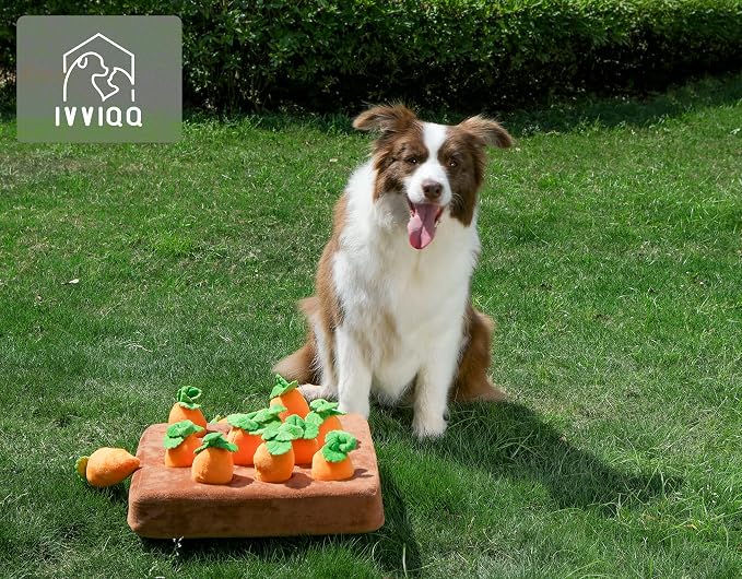 Squeak Carrot Snuffle Mat & Puzzle Toy for Dogs Enrichment with 12 Carrots | Sniff Mat & Interactive Toy, Hide Treats in 12 Carrots, Non-Slip Base, Foraging & Mental Stimulation, Durable & Easy Clean