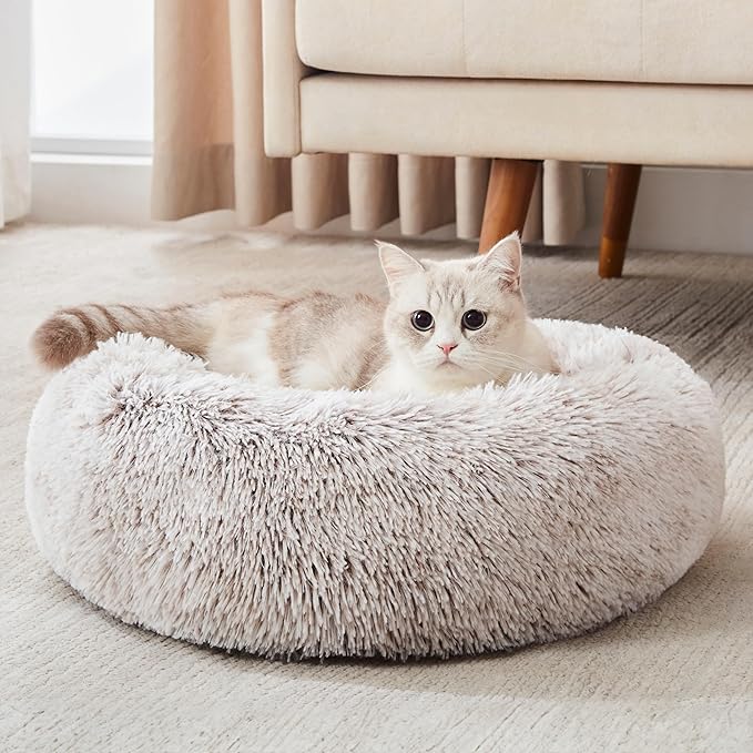 Western Home Calming Donut Cat Bed Small Dog Bed Washable,20" White Khaki