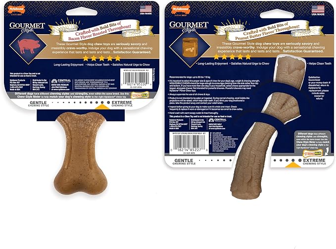 Nylabone Gourmet Style Strong Chew Toy Bundle, Chew Toys for Dogs, Bacon & Peanut Butter Flavor, Small/Regular (2 Count)