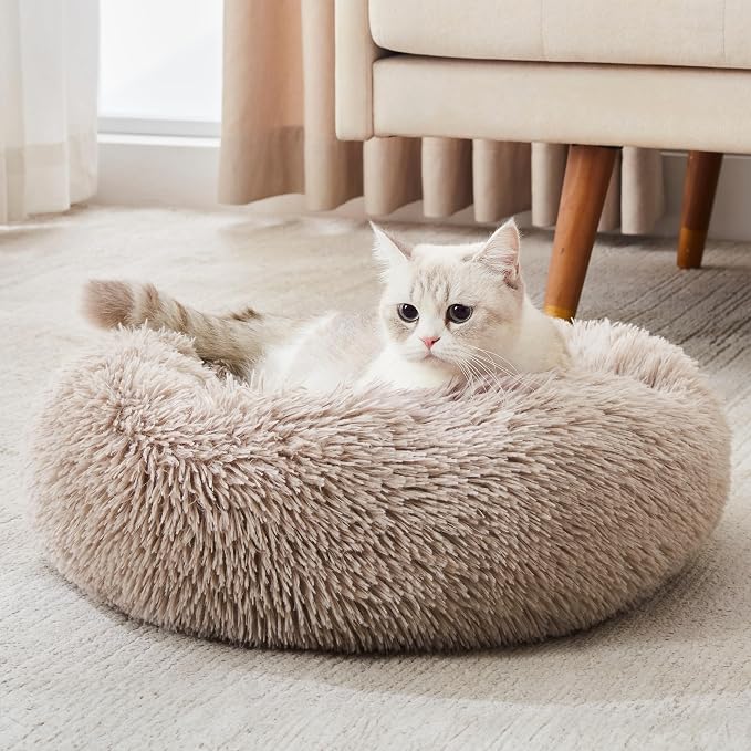 Western Home Calming Donut Cat Bed Small Dog Bed Washable,20" Brown