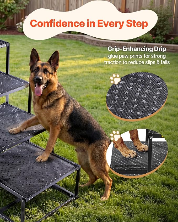 VEVOR Dog Stairs for Car, 4 Steps Extra Wide Foldable Dog Ramp for Large Dogs with Non-Slip Surface, Portable Lightweight Pet Stairs Ladder for Car, SUV, Truck, High Bed, Sofa, Support up to 250 lbs