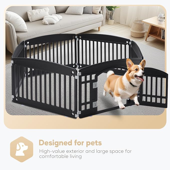 Simple Deluxe 24" 6-Panel Dog Playpen, Durable Pet Playpen with Secure Locking Door for Puppies & Small/Medium Dogs, Portable & Foldable Pet Fence, Black