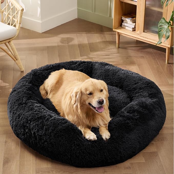 Bedsure Calming XL Dog Bed Donut Washable Extra Large Pet Bed,45ins Black