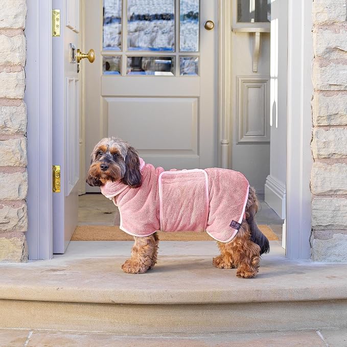 Lucky Pooch® Dog Robe - Luxurious Dog Bathrobe - Ultra Absorbent Dries Your Dogs in Minutes! Double-Layer, Super Soft Towel and Bath Robe All in One (L, Dusty Pink)