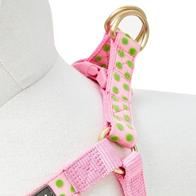 Blueberry Pet 4 Patterns Step-in Velvety Polka Dot Flocking Dog Harness in Baby Pink, Chest Girth 20" - 26", Medium, Adjustable Harnesses for Dogs
