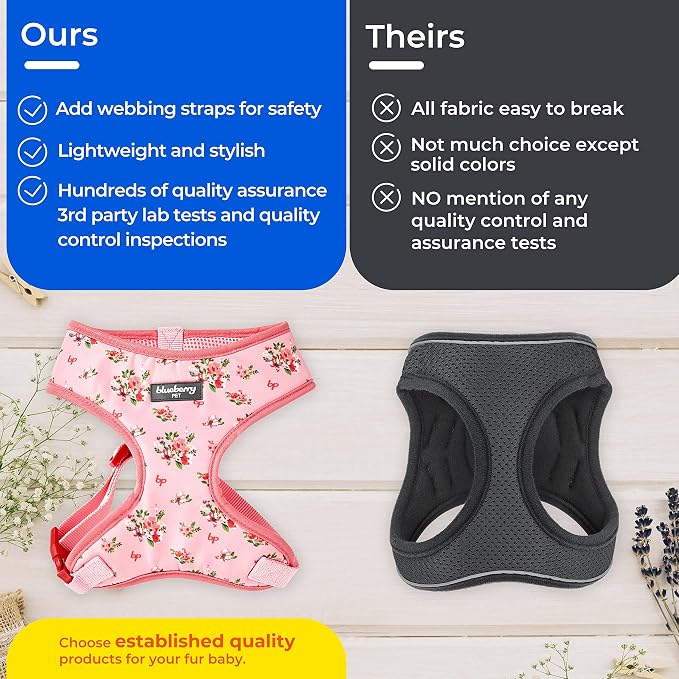Blueberry Pet Soft & Comfy Spring Scent Inspired Floral Rose Baby Pink Dog Harness Vest, Chest Girth 13" - 16", X-Small, Adjustable Harnesses for Dogs