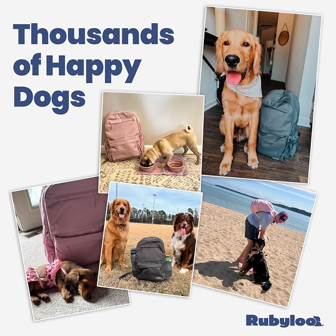 rubyloo Dog Travel Bag with Bowls, Treat Pouch & Food Container, Dark Grey