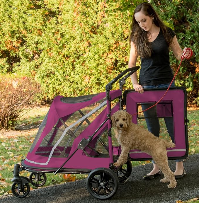 Pet Gear No-Zip Expedition Pet Stroller - Red Plum, Dual Entry