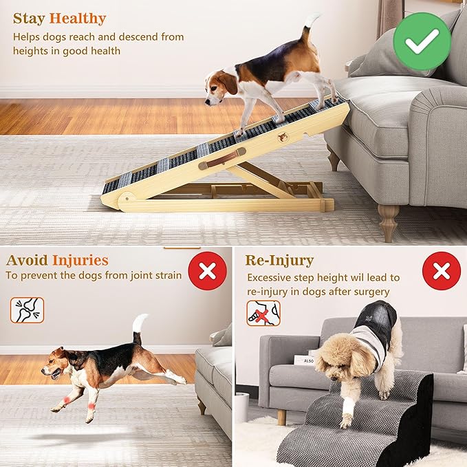 REONEY 𝟮𝟬𝟮𝟲 𝐔𝐩𝐠𝐫𝐚𝐝𝐞𝐝 Dog Ramp, Portable Pet Ramp for Large Small Old Dogs Cats with 7 Adjustable Heights 11" to 26.6", Non-Slip High Traction Ramps for High Bed, Couch, Hold up to 200 LBS
