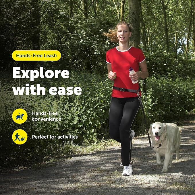 PetSafe Hands Free Dog Leash, Black | Waist Leash Great for Running, Jogging, Walking and Hiking, Quick-Release Hook & Loop Closure