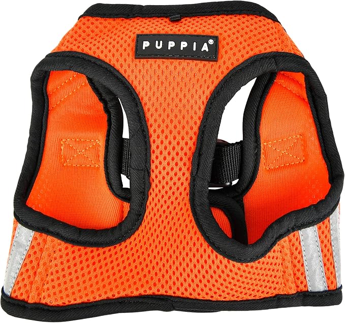 Puppia Soft Vest Dog Harness No Choke Step-in Reflective Triple Layered Breathable Mesh for Small and Medium Dog, Orange, Small