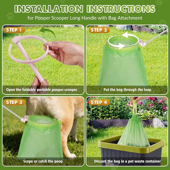 Dog Pooper Scooper, 43" Extendable Pooper Scooper Long Handle with Bag Attachment(120pcs), Portable Poop Scoop for Small Medium Large Dogs, No Touch Avoid Bending Over, Suit for Yard, Park, Wild,City