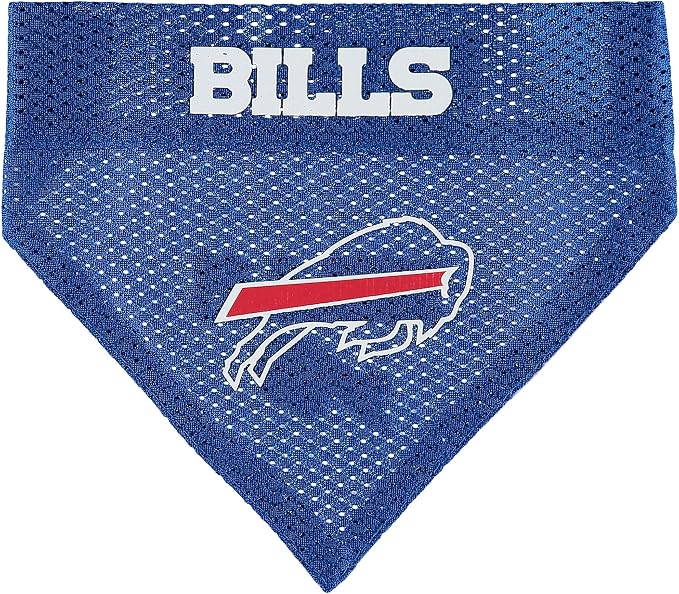 NFL DOG BANDANA - BUFFALO BILLS REVERSIBLE PET BANDANA. 2 Sided Sports Bandana with a PREMIUM Embroidery TEAM LOGO, Small/Medium. - 2 Sizes & 32 NFL Teams available