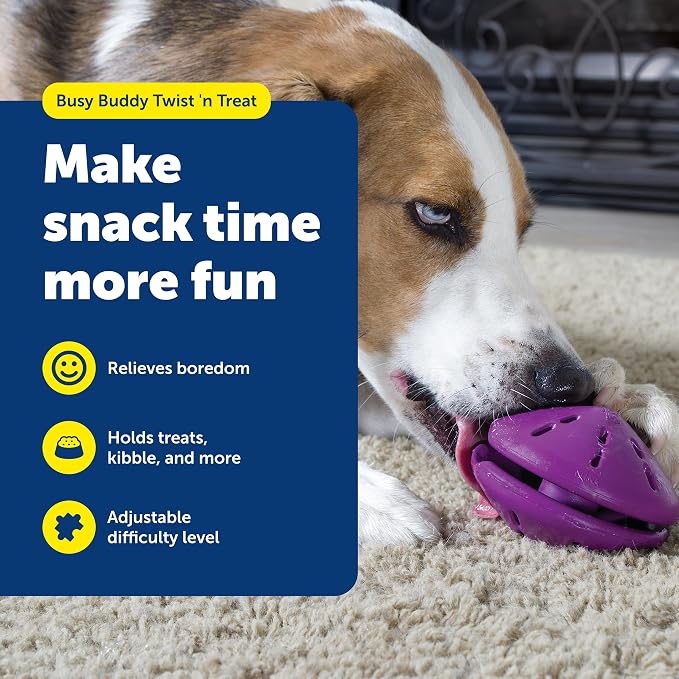 PetSafe Busy Buddy Twist 'n Treat Dispensing Dog Toy, Medium | Twist Halves Apart for Quick Treats or Closer for a Challenge, Patented Treat Meter, Top-Rack Dishwasher Safe