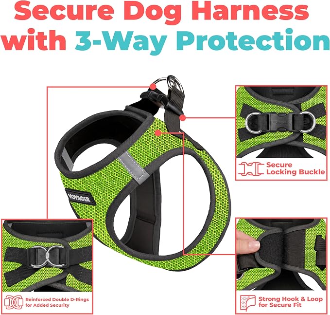 Voyager Step-in Air Dog Vest Harness - Lime Green 2-Tone, X-Small | 13 - 14.5" in Chest, Reflective Bands, All Weather Breathable Air Mesh, Cats Compatible, Lightweight, Fast Drying