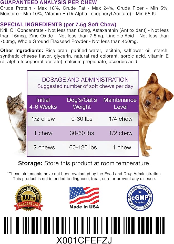 #1 Premium Antarctic Krill Oil Soft Chews for Dogs | Rich in Omega 3 | Astaxanthin | Vitamin E | for Skin and Coat | Low Allergen | Low Calorie | cGMP Certified | Made in USA | 60 Savory Soft Chews