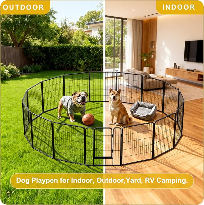 Dog Playpen, Heavy Duty Metal Gate, 24in, 8 Panels, Anti-Rust, Puppy & Small Dogs