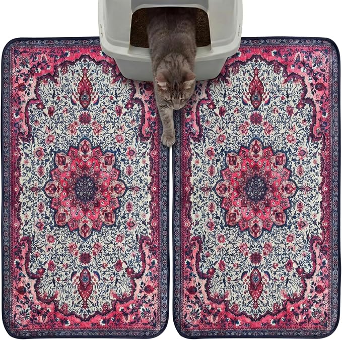 Hompet Cat Litter Mat 2 Pack, 19x30 Machine Washable Trapping Mats for Cats, Super Absorbent & Urine-Proof Cat Litter Box Mat for Floor, Waterproof & Non Slip Kitty Litter Rug