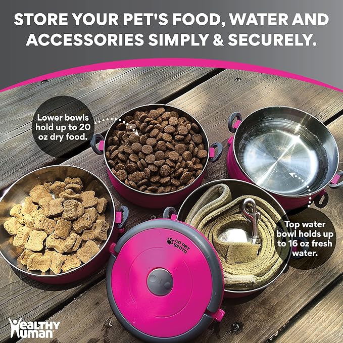Healthy Human Travel Pet Bento Bowls, 4 Pack, Pink