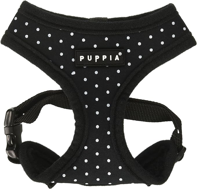 Puppia Dotty Dog Harness Over-the-Head No Pull No Choke Walking Training Adjustable for Small & Medium Dog, Small, Black