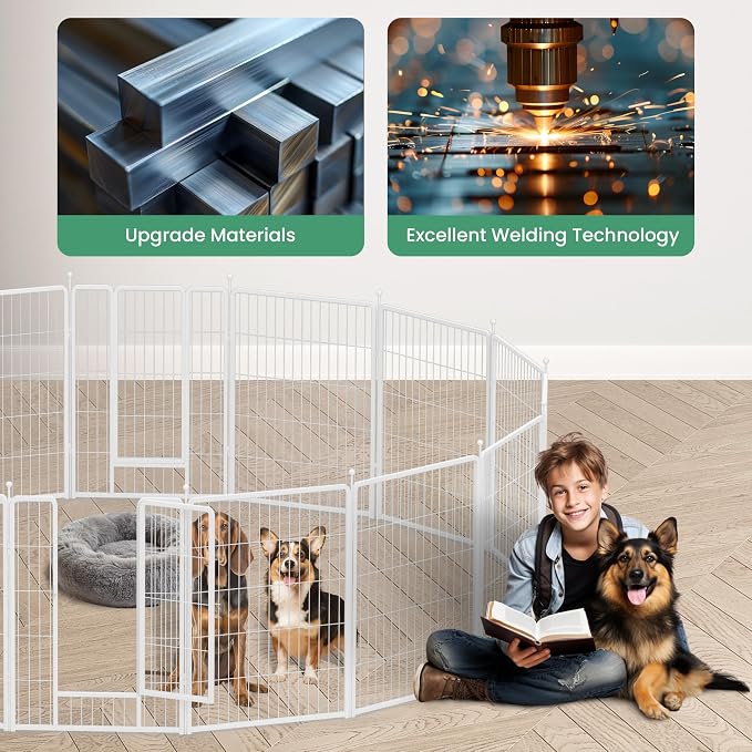 HealSmart Dog Playpen, 40in 16 Panels, White