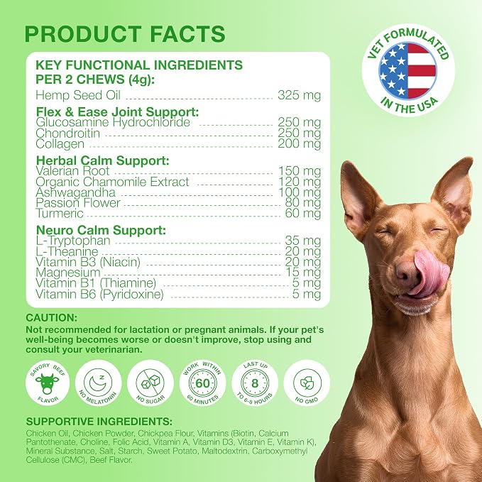 Calming Chews for Dogs, Valerian, Chamomile