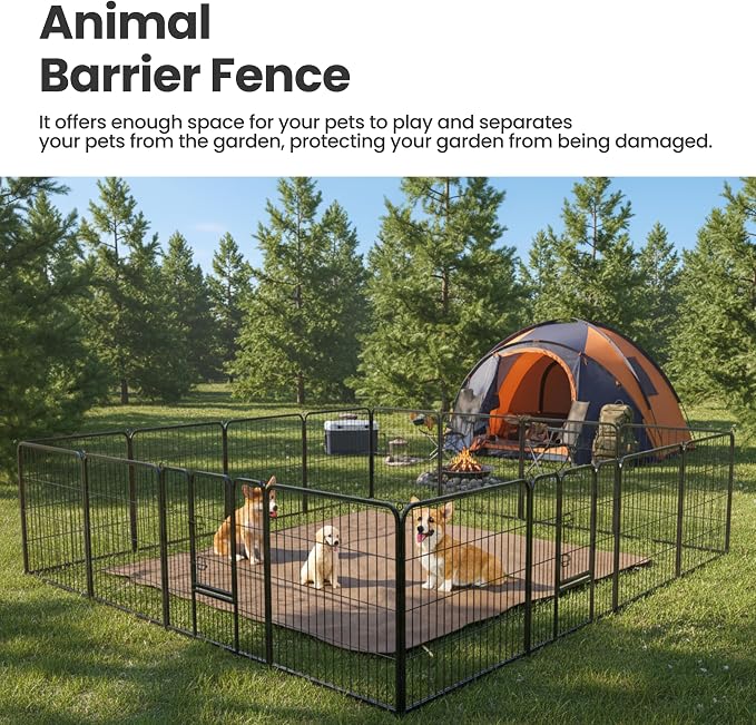 Dog Playpen 32in 16 Panels - Pet Fence, Black