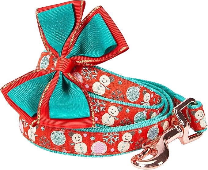 Blueberry Pet Snowman Making Christmas Designer Dog Leash with Bowtie, 5 ft x 3/4", Medium, Leashes for Dogs