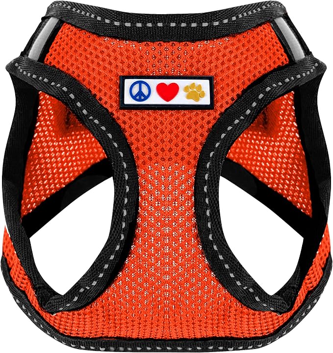 Pawtitas Reflective Mesh Puppy Dog Harness for Extra Extra Small Dogs – Adjustable | No Pull | Fits Neck 8 in Chest 12 in | XXS | Orange