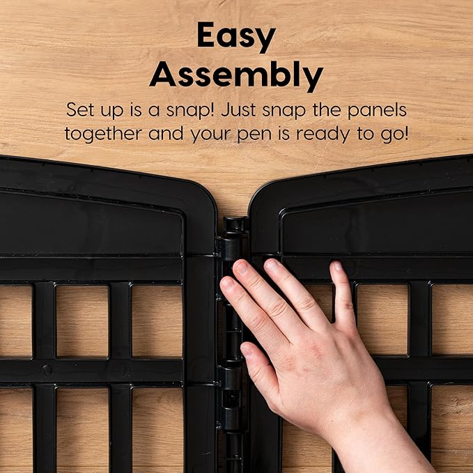 IRIS USA Dog Playpen with Door, 24” 4 Panel Pet Exercise Pen – Indoor Outdoor Puppy Play Pen, Portable Plastic Pet Fence for Small Medium Dogs, Foldable 35” x 35” x 24”, Black
