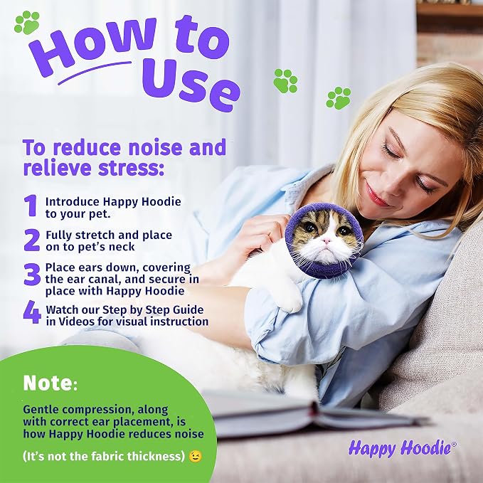 Happy Hoodie The Original Dog & Cat Calming Band - American Brand - Anxiety Relief/Noise Protection-Grooming-Thunder-Fireworks (Large, Blue) - Since 2008 (Pack of 2)