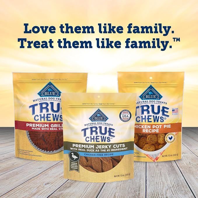 Blue Buffalo True Chews Premium Jerky Cuts with Real Duck, Chicken-Free Natural Dog Treats, Mineral-Enhanced for Flavor, 12 oz. Bag