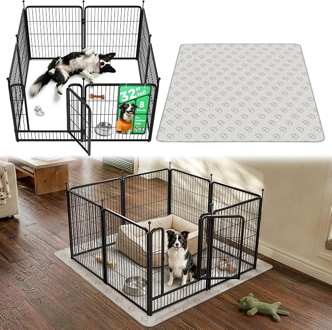 FXW Rollick Unleashed Dog Playpen, 32in, 8 Panels with Washable Pee Pad, Small/Medium, Black
