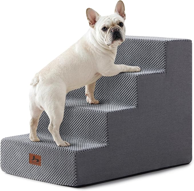 Dog Stairs for Small Dogs 18" H, 4-Step Dog Steps for High Bed and Couch, Pet Steps Ramp for Puppy and Cats, Non-Slip Stable Indoor Pet Ladder for Sofa and Chair, Grey