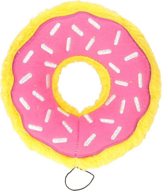 ZippyPaws Donutz No Stuffing Dog Toys to Keep Them Busy - Strawberry Donut | For Small and Medium Dogs, Squeaky Pet Toy for Boredom, Unstuffed Chew Toy, Soft Plush Puppy Products