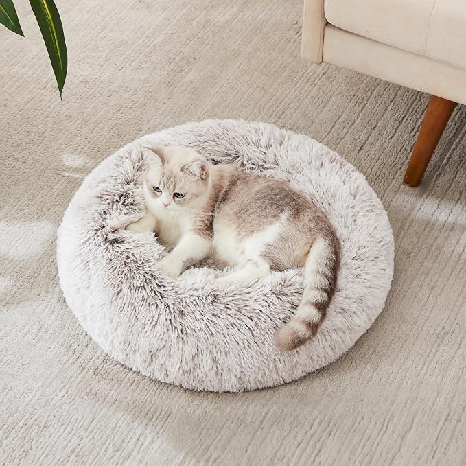 Western Home Calming Donut Cat Bed Small Dog Bed Washable,20" White Khaki