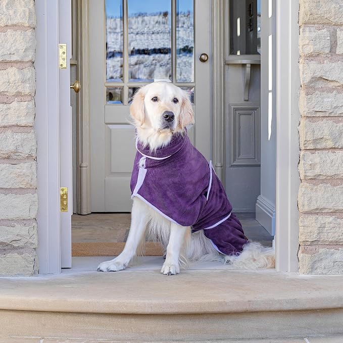Lucky Pooch® Dog Robe - Luxurious Dog Bathrobe - Ultra Absorbent Dries Your Dogs in Minutes! Double-Layer, Super Soft Towel and Bath Robe All in One (XL, Aubergine)