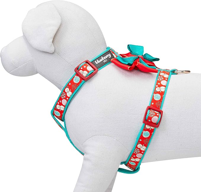 Blueberry Pet Snowman Making Christmas Designer No Pull Dog Harness with Bowtie, Large, Adjustable Harnesses for Dogs