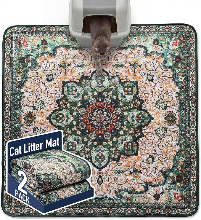 Hompet Cat Litter Mat 2 Pack, 54x54 Large Machine Washable Trapping Mats for Cats, Super Absorbent & Urine-Proof Cat Litter Box Mat for Floor, Waterproof & Non Slip Kitty Litter Rug