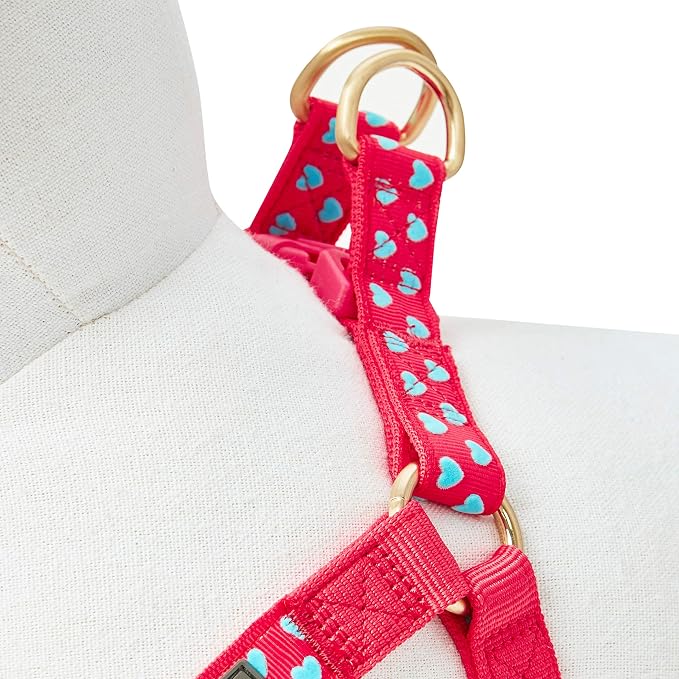 Blueberry Pet Step-in Dog Harness Velvety Heart Flocking Valentine’s Day Adjustable Harnesses for Small Dogs, Lust Red, Chest Girth 16.5" - 21.5"