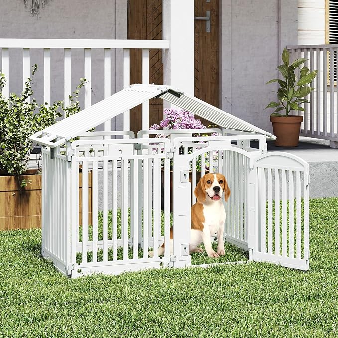 PETSITE 16-Panel Plastic Dog Playpen with Door, 32 Inch Tall Portable Shape-Customizable Pet Playpen Indoor Outdoor, Ideal for Small & Medium Dogs and Puppies, Easy to Assemble