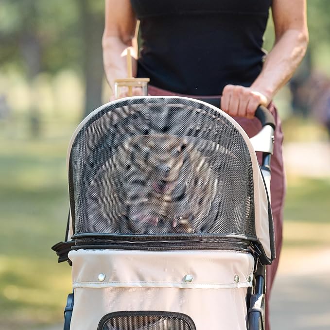 Carlson Pet Stroller - Khaki, 360° Swivel Wheel