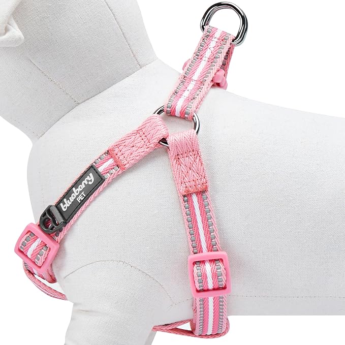 Blueberry Pet 5 Colors Step-in 3M Reflective Multi-Colored Stripe Padded Dog Harness, Chest Girth 20" - 26", Pink & White, Medium, Adjustable Harnesses for Dogs