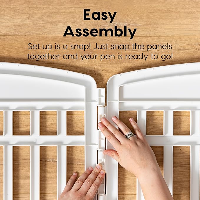 IRIS USA Dog Playpen with Door, 24” 8 Panel Pet Exercise Pen – Indoor Outdoor Puppy Play Pen, Portable Plastic Pet Fence for Small Medium Dogs, Foldable 83.5” x 83.5” x 24”, White