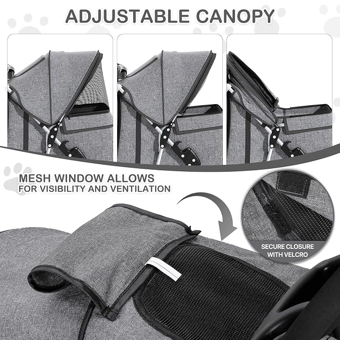 MoNiBloom Foldable Pet Stroller - Gray, up to 33lbs